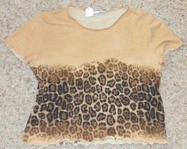 Womens Shirt Enza Italy Brown Leopard Short Sleeve Wool Blend Top NEW $129-sz XL - £37.88 GBP