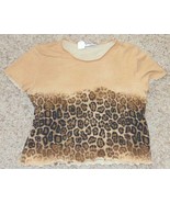 Womens Shirt Enza Italy Brown Leopard Short Sleeve Wool Blend Top NEW $1... - £38.33 GBP