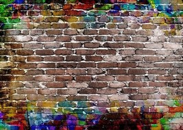 7x5ft Colorful Graffiti Brick Wall Backdrop Colorful Photo Backdrop Brick Wall B - £23.68 GBP