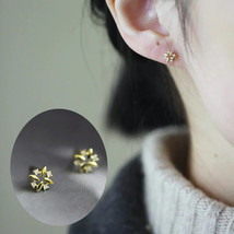 9ct Solid Gold Margot Stud Zirconia Earrings Handmade - Square, 9K, Flower, Gift - £71.07 GBP