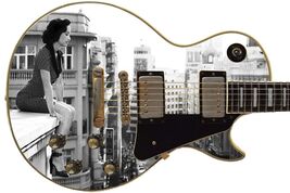 Guitar Skin Custom Axe Wrap Re-Skin Bass Body City Scape Girl on Cliff E... - $29.65+