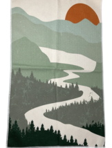 Abstract Boho Green Sunrise Sunset Mountain Dish Towels Dishcloth Set of 4 image 5