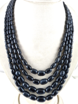 Black Onyx Long Tube Beaded 4 Line 830 Ct Gemstone Silver Fashion Necklace - £336.40 GBP