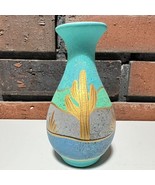 Tesa Maack Hand Painted Small Clay Vase Southwest Desert Cactus 5” - £11.72 GBP