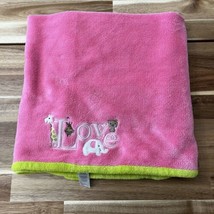 Just One You Love Baby Blanket Pink Green Trim Elephant Giraffe Monkey Carters - £13.21 GBP