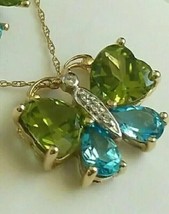 2Ct Heart Cut Peridot Butterfly Pendant 14K Yellow Gold Plate 18&quot; Free C... - $96.03