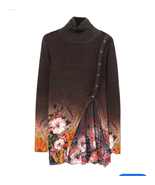 Desigual Long Freya Turtleneck Tunic Sweater Knit Chiffon $122 M - €46,34 EUR