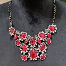 Torrid Women Red Rhinestones Faceted Crystal Silver Tone Collar Necklace Lobster - £27.59 GBP