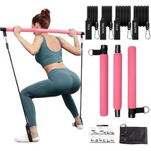 Pilates Bar Kit With Resistance Bands (2 Standard &amp; 2 Strong), Protable Home Gym - £32.76 GBP