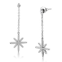 High Polish Stainless Steel Clear CZ Swinging Star Earrings - £10.65 GBP