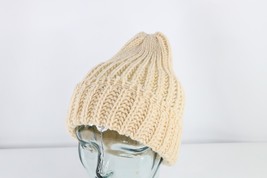 Deadstock Vtg 60s Streetwear Blank Chunky Wool Knit Winter Beanie Hat Cap Cream - £38.84 GBP