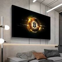 Golden Bitcoin Cryptocurrency Wall Art HD Printed Canvas Home Bedroom Dé... - $9.80+