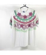 Rare Brush Works Hand Painted Women&#39;s White T Shirt USA - $27.71