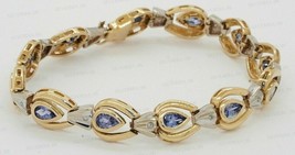 4.50 CT Pear Simulated Tanzanite Women&#39;s Tennis Bracelet Gold Plated 925 Silver - £174.09 GBP