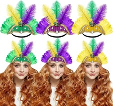 6 Pcs Mardi Gras Feather Headband Sequin Headband for New Orleans Purple... - £18.94 GBP