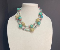 Double Strand Puka Stone with Large green &amp; Blue Beads Necklace - $15.00
