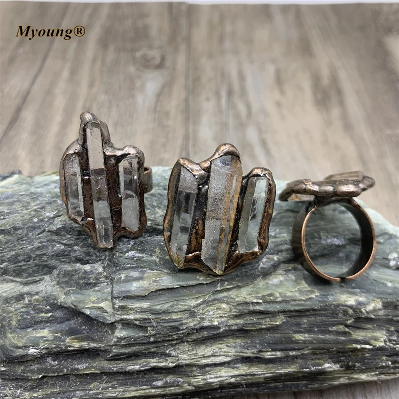Int beads bronze vintage rings boho jewelry women natural stone adjustable finger rings thumb200