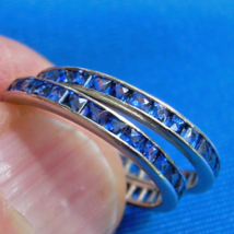 Antique Sapphire French cut Wedding Band Deco Platinum Eternity Anniversary Ring - £6,117.33 GBP