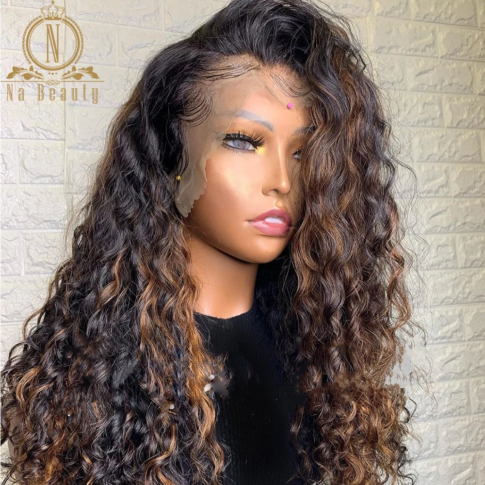 Blonde Highlight Wig HD Transparent Lace Front Wig Curly Wig Colored Human Remy - £92.42 GBP+