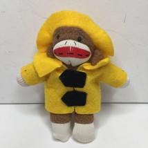 Sock Monkey Christmas Ornament Yellow Fire Jacket Hat Department Fireman... - $12.99
