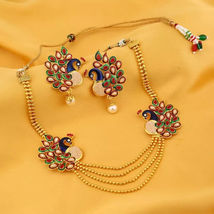 Pearl Meenakari Indian Necklace Jhumka Earring Bollywood Gold Bridal Jewelry Set - £14.95 GBP