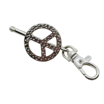 PEACE SIGN Keychain  Silver Tone  Purse Handbag Hinged Foldover CLIP Metal - £6.21 GBP