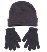 Nike Dark Gray Knit Cuff Beanie &amp; Stretch Gloves Youth Boy&#39;s 8-20  NWT - £17.49 GBP