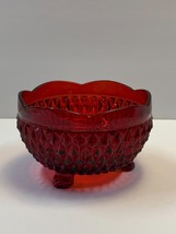 Vintage Candy or Nut Dish Ruffled Edge Diamond Textured Outside Red Clea... - £4.08 GBP