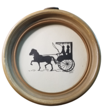 Vintage Silhouette Picture in Frame Carriage Stage Coach Horse Antique 6&quot; Round - £43.21 GBP