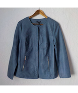 Alfani Blue Motto Jacket Faux Leather Mid Length Zip Pockets Women size ... - £15.46 GBP