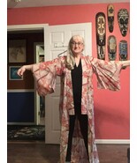 CL-KIM-11 Pre WWII vintage long tan brown orange geometric design Kimono Lg - €87,11 EUR