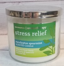Bath &amp; Body Works Stress Relief Eucalyptus Spearmint 3 Wick Candle 14.5 oz Aroma - £17.11 GBP