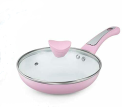 Shineuri ~ 8" Fry Pan ~ Pink ~ Aluminum ~ Non Stick Frying Pan ~ W/Lid  - $28.00