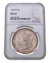 1879-S S$1 Morgan Dollar Graded by NGC as MS-64, Nice Rosy Toning! - £157.69 GBP