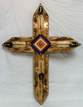 Native American Seminole Hanging God&#39;s Eye Cross 24&quot; Burnt Wood Yarn Tack Large - £51.95 GBP