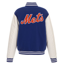 MLB Chicago Cubs Reversible Fleece Jacket PVC Sleeves Embroidered Patch Logos JH - £102.25 GBP