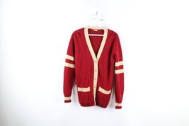 Vintage 50s 60s Rockabilly Mens Medium Striped Knit Cardigan Sweater Red USA - £62.53 GBP