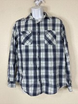 Helix Men Size L Gray/Green Check Button Up Shirt Long Sleeve Pockets - £5.65 GBP