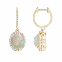 ANGARA Natural Opal Oval Drop, Hoops Earrings with Diamond in 14K Gold (9x7MM) - £1,701.60 GBP