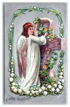 Angel and Cross Easter Greetings Lily of the Valley Embossed UNP DB Postcard XB2 - £4.01 GBP