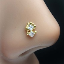 Small Vertical Gold Plated Indian Style nose Studs White CZ Twisted nose ring - £11.91 GBP
