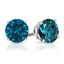 14K Solid White Gold Round Solitaire Simulated Blue Diamond Stud Earrings - $1,294.47 MXN+