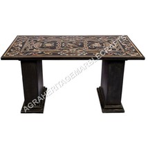 6&#39;x3&#39; Marble Restaurant Table Top With Stand Pietra Dura Inlay Patio Decor E590A - £8,934.12 GBP