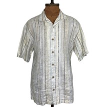 Tommy Bahama Size Medium Striped Button Up Shirt 100% Linen Aloha Hawaiian - £25.22 GBP