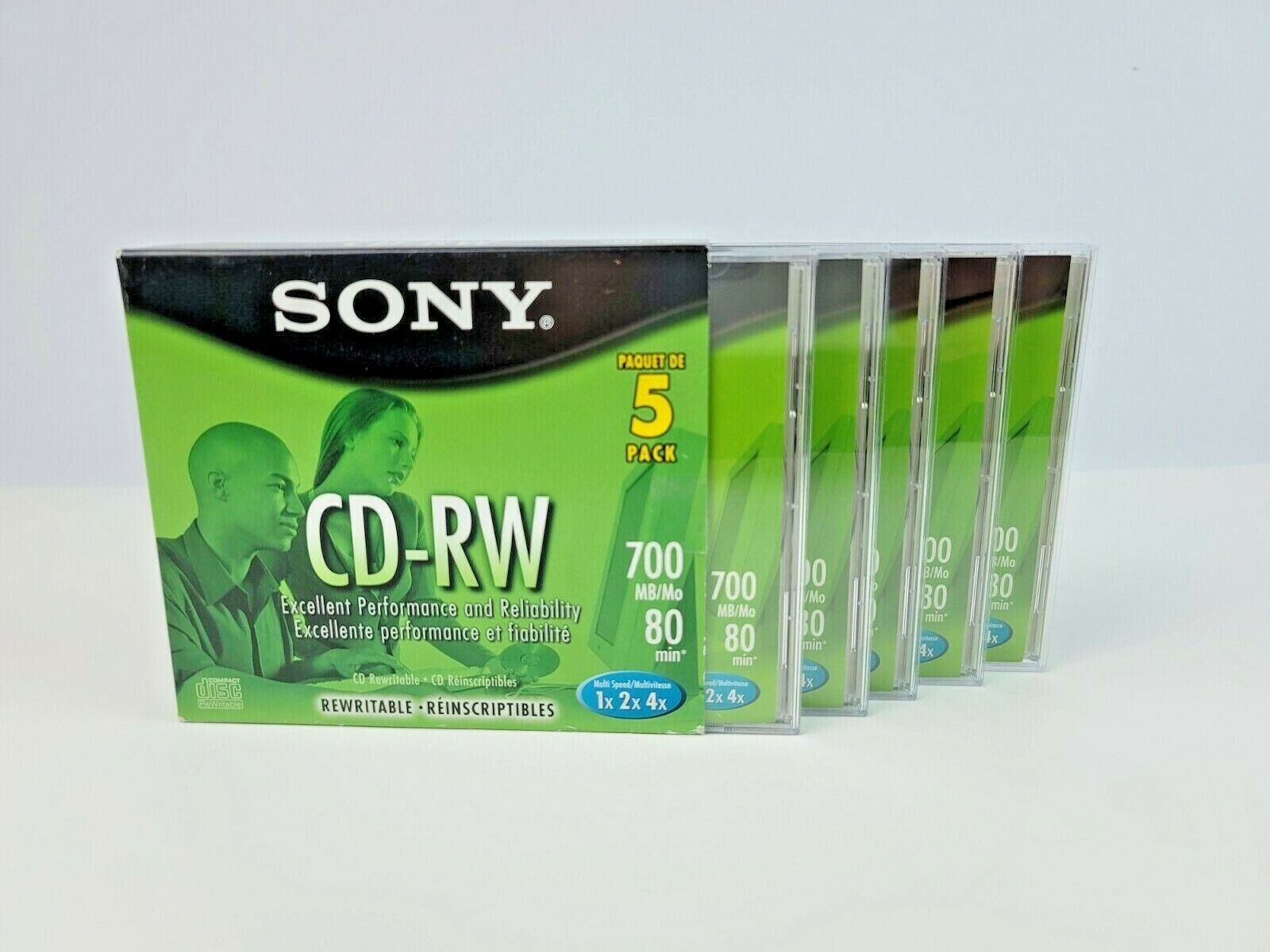 Sony 5 Pk CD-RW Rewritable 700 MB 80 Minute MultiSpeed 1x2x4x Brand NEW - $12.66