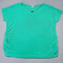 Allison Daley Women Shirt Size M Green Petite Stretch Classic Cap Sleeve Keyhole - £7.79 GBP