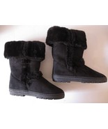 Womens Mid-Calf Textile Upper Faux Fur Lined Boot Black Pull On Sz 9M - $29.77 CAD