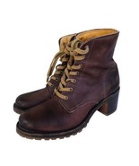 Frye Sabrina 6G Brown Leather Lace Up Chunky Heeled Combat Ankle Booties... - $172.63