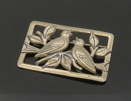 CORO 925 Sterling Silver - Vintage Love Birds Floral Scene Brooch Pin - BP8435 - £49.78 GBP