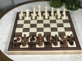 Large 15 In Wooden Chess set wood board folding storage box Portable tra... - $44.55